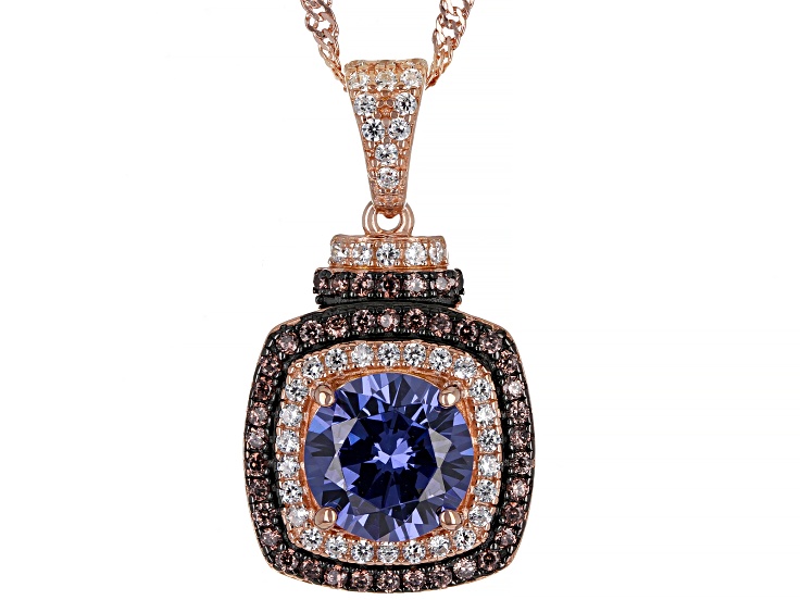 Blue, Mocha, And White Cubic Zirconia 18k Rose Gold Over Sterling