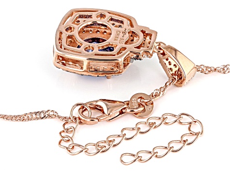 Blue, Mocha, And White Cubic Zirconia 18k Rose Gold Over Sterling Silver Pendant With Chain 3.62ctw