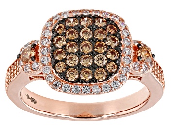 Picture of Champagne And White Cubic Zirconia 18k Rose Gold Over Sterling Silver Ring 1.60ctw