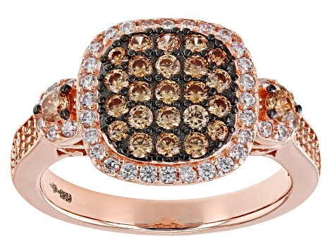 Champagne And White Cubic Zirconia 18k Rose Gold Over Sterling Silver Ring 1.60ctw