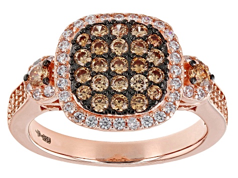 Champagne And White Cubic Zirconia 18k Rose Gold Over Sterling Silver Ring 1.60ctw