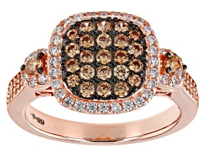 Champagne And White Cubic Zirconia 18k Rose Gold Over Sterling Silver Ring 1.60ctw