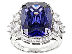 Blue And White Cubic Zirconia Platinum Over Sterling Silver Holiday Ring 16.61ctw