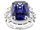 Blue And White Cubic Zirconia Platinum Over Sterling Silver Ring 16.61ctw