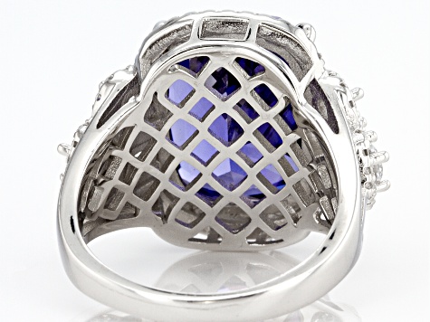 Blue And White Cubic Zirconia Platinum Over Sterling Silver Ring 16.61ctw