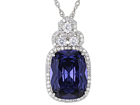Blue And White Cubic Zirconia Platinum Over Sterling Silver Holiday Pendant With Chain  16.01ctw