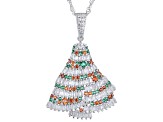 Multicolor Gemstone Simulants Rhodium Over Silver Christmas Tree Pendant With Chain 2.26ctw