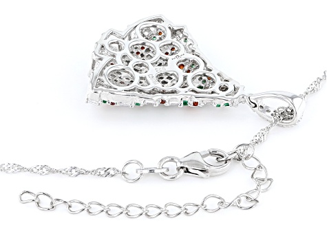 Multicolor Gemstone Simulants Rhodium Over Silver Christmas Tree Pendant With Chain 2.26ctw