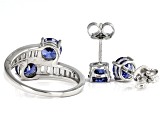 Blue And White Cubic Zirconia Platinum Over Sterling Silver Jewelry Set 6.20ctw