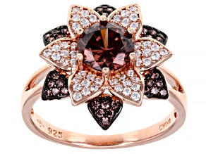 Mocha And White Cubic Zirconia 18k Rose Gold Over Sterling Silver Ring 2.26ctw