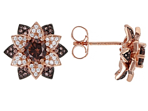 Mocha And White Cubic Zirconia 18k Rose Gold Over Sterling Silver Studs 1.81ctw