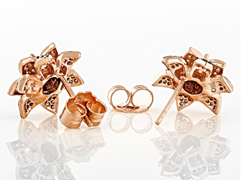 Mocha And White Cubic Zirconia 18k Rose Gold Over Sterling Silver Studs 1.81ctw