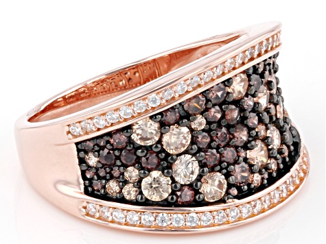 Mocha, Champagne, And White Cubic Zirconia 18k Rose Gold Over