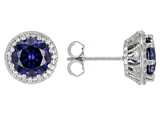 Blue And White Cubic Zirconia Rhodium Over Sterling Silver Studs 6.50ctw