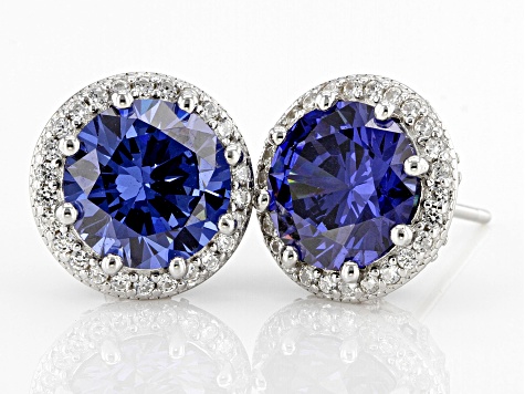 Blue And White Cubic Zirconia Rhodium Over Sterling Silver Studs 6.50ctw