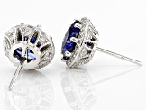 Blue And White Cubic Zirconia Rhodium Over Sterling Silver Studs 6.50ctw