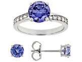 Blue And White Cubic Zirconia Rhodium Over Sterling Silver Jewelry Set 4.72ctw