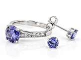 Blue And White Cubic Zirconia Rhodium Over Sterling Silver Jewelry Set 4.72ctw