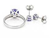 Blue And White Cubic Zirconia Rhodium Over Sterling Silver Jewelry Set 4.72ctw