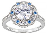 Blue and White Cubic Zirconia Rhodium Over Sterling Silver Ring 3.75ctw