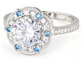 Blue and White Cubic Zirconia Rhodium Over Sterling Silver Ring 3.75ctw