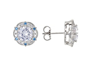 Blue And White Cubic Zirconia Rhodium Over Sterling Silver Studs 7.20ctw