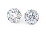 Blue And White Cubic Zirconia Rhodium Over Sterling Silver Studs 7.20ctw