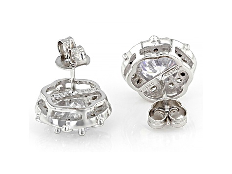 Blue And White Cubic Zirconia Rhodium Over Sterling Silver Studs 7.20ctw