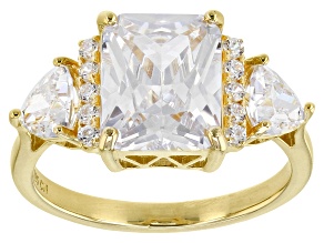 White Cubic Zirconia 18k Yellow Gold Over Sterling Silver Ring 8.19ctw