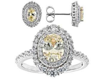 Picture of Canary And White Cubic Zirconia Rhodium Over Sterling Silver Jewelry Set 7.89ctw