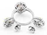 Canary And White Cubic Zirconia Rhodium Over Sterling Silver Jewelry Set 7.89ctw