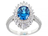 Blue And White Cubic Zirconia Rhodium Over Sterling Silver Ring 4.73ctw