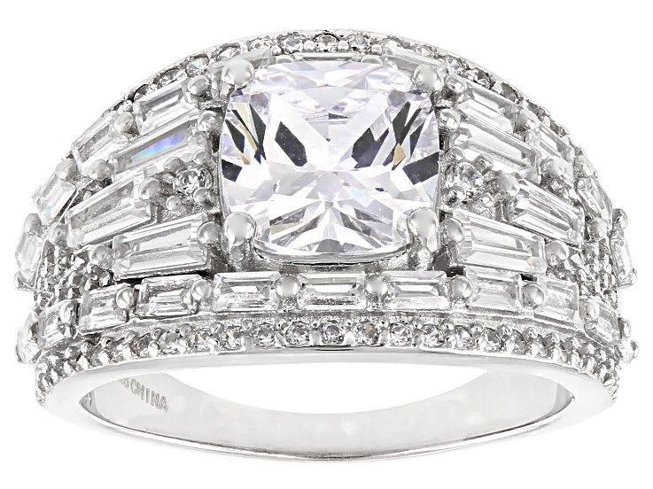 White Cubic Zirconia Rhodium Over Sterling Silver Ring 5.70