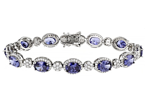 Blue And White Cubic Zirconia Platinum Over Sterling Silver Tennis Bracelet  24.62ctw