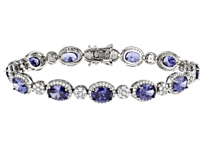 Blue And White Cubic Zirconia Platinum Over Sterling Silver Tennis Bracelet  24.62ctw