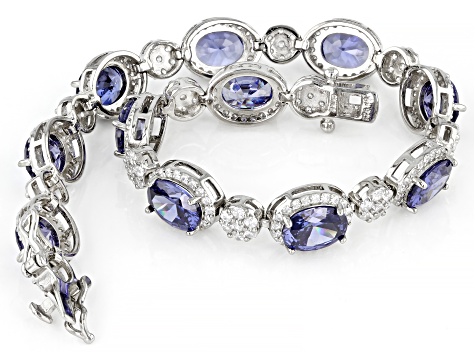 Blue And White Cubic Zirconia Platinum Over Sterling Silver Tennis Bracelet  24.62ctw