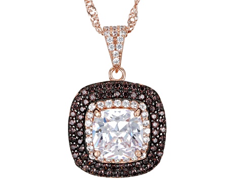 Mocha And White Cubic Zirconia 18k Rose Gold Over Sterling Silver Pendant With Chain 4.35ctw