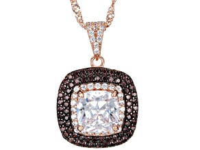 Mocha And White Cubic Zirconia 18k Rose Gold Over Sterling Silver Pendant With Chain 4.35ctw