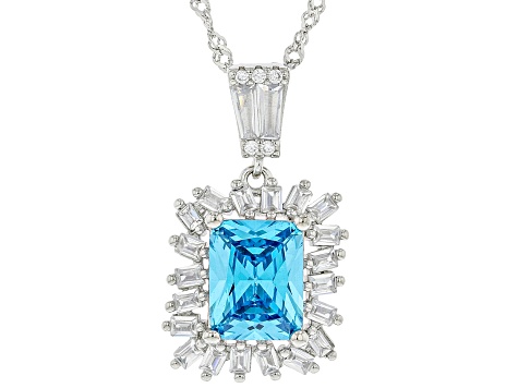 Blue And White Cubic Zirconia Rhodium Over Sterling Silver Pendant With Chain 4.76ctw
