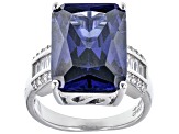 Blue And White Cubic Zirconia Rhodium Over Sterling Silver Ring 17.25ctw