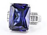 Blue And White Cubic Zirconia Rhodium Over Sterling Silver Ring 17.25ctw