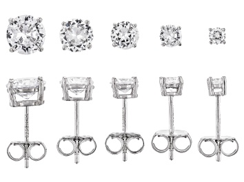 Picture of White Cubic Zirconia Rhodium Over Sterling Silver Earrings Set Of 5 9.09ctw