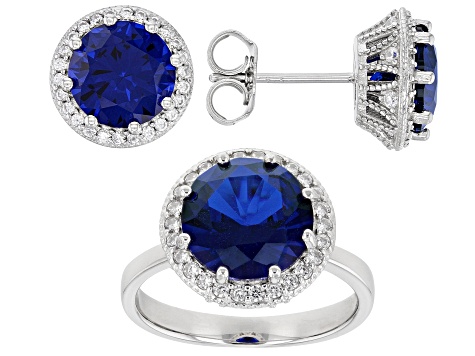 Lab Created Blue Spinel And White Cubic Zirconia Rhodium Over Sterling ...
