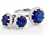 Lab Created Blue Spinel And White Cubic Zirconia Rhodium Over Sterling Silver Jewelry Set 12.72ctw