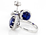 Lab Created Blue Spinel And White Cubic Zirconia Rhodium Over Sterling Silver Jewelry Set 12.72ctw