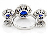 Lab Created Blue Spinel And White Cubic Zirconia Rhodium Over Sterling Silver Jewelry Set 12.72ctw