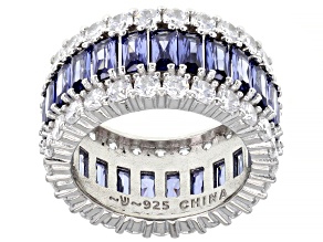 Blue And White Cubic Zirconia Rhodium Over Sterling Silver Ring 13.78ctw