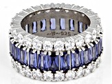 Blue And White Cubic Zirconia Rhodium Over Sterling Silver Ring 13.78ctw