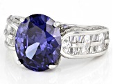 Blue And White Cubic Zirconia Rhodium Over Sterling Silver Ring 7.09ctw