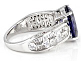 Blue And White Cubic Zirconia Rhodium Over Sterling Silver Ring 7.09ctw